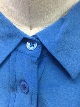 EQUIPMENT, French Blue, Silk, Solid, Long Sleeve Button Front, Collar Attached, 2 Flap Pockets