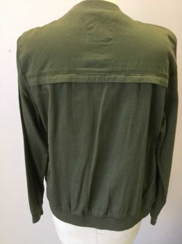 Womens, Casual Jacket, OLD NAVY, Olive Green, Cotton, Solid, Small, Zip Front, Yoke, 2 Pockets, Rib Knit Collar and Cuffs