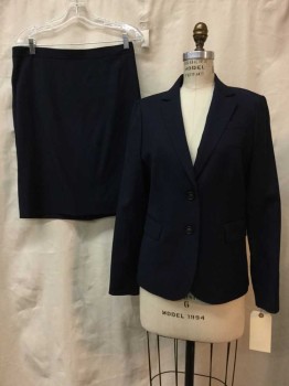 J. CREW, Navy Blue, Wool, Polyester, Solid, Single Breasted, Notched Lapel, 2 Bttn. Closure, 2 Flap Pckts
