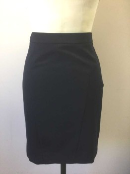 Womens, Skirt, Knee Length, THE LIMITED, Midnight Blue, Polyester, Viscose, Solid, 4, Very Dark Navy (Nearly Black), 1" Wide Self Waistband, Pencil Skirt, Angled Seams, Invisible Zipper at Side, Vent at Center Back Hem