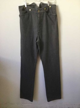 Mens, Historical Fiction Pants, N/L, Gray, Navy Blue, Cotton, Stripes - Pin, Ins:32, W:36, Twill, Button Fly,  4 Pockets, Adjustable Back Waist, Suspender Buttons, Reproduction Old Western
