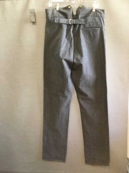 Mens, Historical Fiction Pants, N/L, Gray, Navy Blue, Cotton, Stripes - Pin, Ins:32, W:36, Twill, Button Fly,  4 Pockets, Adjustable Back Waist, Suspender Buttons, Reproduction Old Western