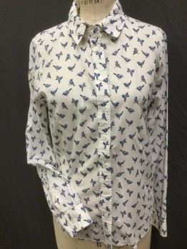 TOMMY BAHAMA, White, Blue, Lt Blue, Black, Cotton, Animal Print, Collar Attached, Button Front, Long Sleeves,