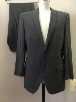 Mens, Suit, Jacket, HUGO, Gray, Wool, Solid, 40S, 2 Pockets, Notched Lapel,