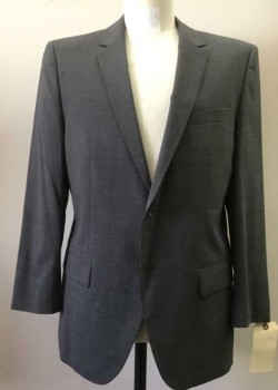 Mens, Suit, Jacket, HUGO, Gray, Wool, Solid, 40S, 2 Pockets, Notched Lapel,