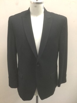 CALVIN KLEIN, Black, Wool, Stripes - Vertical , Black with Self Vertical Stripes, Single Breasted, Peaked Lapel, 2 Buttons, 3 Pockets, Solid Black Lining