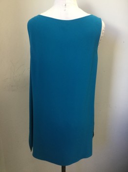 Womens, Shell, EILEEN FISHER, Turquoise Blue, Silk, Solid, Large, Sleeveless, Pullover, Crepe,