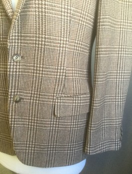 Mens, Sportcoat/Blazer, MALIBU CLOTHES, Beige, Lt Brown, Charcoal Gray, Wool, Cashmere, Houndstooth, Plaid-  Windowpane, 39R, Thick/Heavy Wool, Single Breasted, Notched Lapel, 2 Buttons, 3 Pockets, Solid Brown Lining