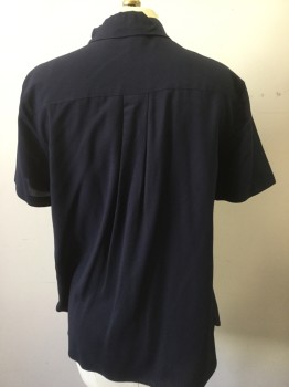 UNIQLO, Navy Blue, Silk, Solid, Collar Attached, Short Sleeves, Button Front,