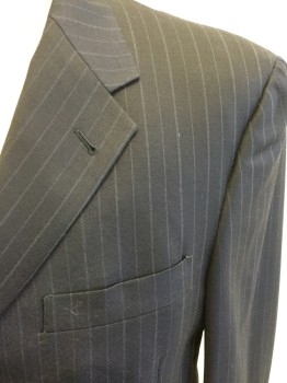KENNETH COLE, Navy Blue, Blue, Wool, Stripes - Pin, Single Breasted, 3 Buttons,  Collar Attached, Notched Lapel, 3 Pockets