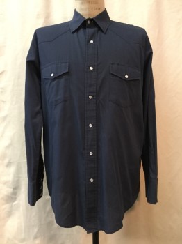 ROPER, Navy Blue, Poly/Cotton, Solid, Snap Front, Collar Attached, Long Sleeves, 2 Pockets, Doubles,
