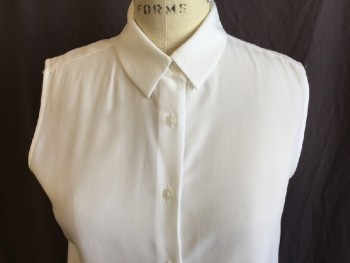 Womens, Blouse, UNI QLO, White, Polyester, Solid, M, (have 2 XS)  Collar Attached, Button Front, Sleeveless,