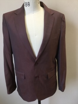 NL, Red Burgundy, Blue, Polyester, Cotton, Solid, Burgundy and Blue Sharkskin Weave, 2 Button Front, Pocket Flaps