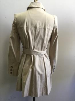 Womens, Coat, Trenchcoat, ZARA WOMAN, Tan Brown, Cotton, Elastane, Solid, M, Double Breasted, Collar Attached, 2 Flap Pockets, Darted Shoulder Inset, Button Cuffs