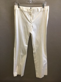 TAHARI, White, Cotton, Elastane, Solid, Mid Rise, Boot Cut, Zip Fly, 2 Back Pockets, No Belt Loops