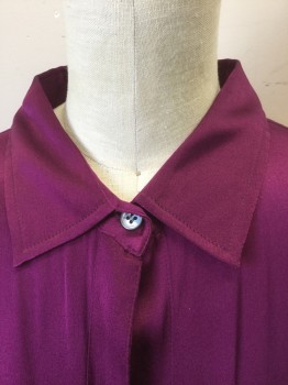 Womens, Blouse, THEORY, Orchid Purple, Silk, Spandex, Solid, S, Satin, Long Sleeve Button Front, Collar Attached, 1 Patch Pocket