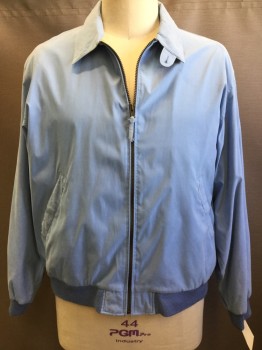 Mens, Casual Jacket, WEATHERPROOF, Lt Blue, Polyester, Cotton, Solid, XL, Zip Front, Collar Attached, 2 Pockets,