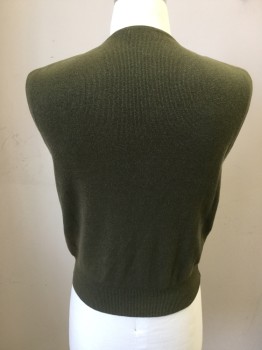 Mens, Sweater Vest, SUIT SUPPLY, Moss Green, Linen, Cotton, Solid, S, V Button Front, 3 Pockets, Ribbed Knit Back Waistband