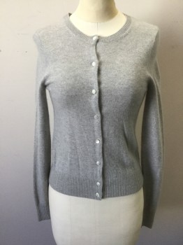 Womens, Sweater, J CREW, Lt Gray, Cashmere, Solid, XS, Pearl Button Front, Round Neck,  Long Sleeves, Knit,