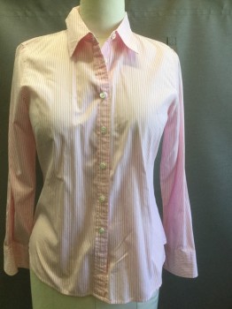 JCREW, White, Pink, Cotton, Stripes, Collar Attached, Button Front, Long Sleeves,