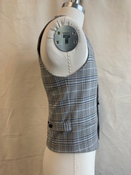 ZARA, Lt Gray, Navy Blue, Brown, Synthetic, Plaid, Button Front, 2 Faux Pockets