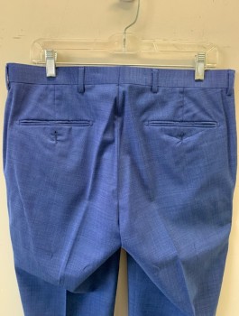 LINEA UOMO, Cornflower Blue, Wool, Polyester, 2 Color Weave, Flat Front, Button Tab, Straight Leg, Zip Fly, 4 Pockets, Belt Loops
