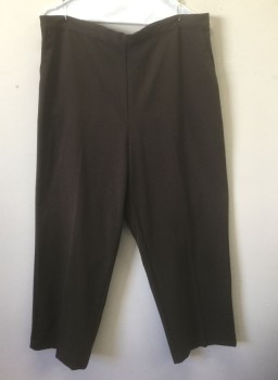 Womens, Casual Pants, ALFRED DUNNER, Dk Brown, Polyester, Rayon, Solid, 14, 1" Wide Self Waistband, Elastic Waist in Back, Straight Creased Leg
