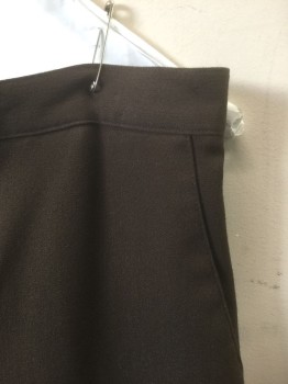 ALFRED DUNNER, Dk Brown, Polyester, Rayon, Solid, 1" Wide Self Waistband, Elastic Waist in Back, Straight Creased Leg