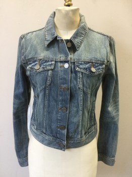 Womens, Jean Jacket, TALULA, Lt Blue, Cotton, Solid, S, Button Front, Collar Attached, 4 Pockets, Long Sleeves