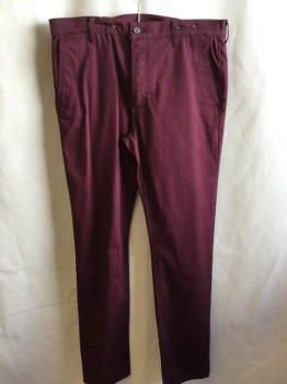 Mens, Casual Pants, LEVI'S , Maroon Red, Cotton, Solid, 35/33, 1.5" Waistband with Belt Hoops, Flat Front, Zip Front, 4 Pockets