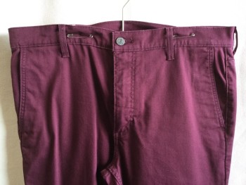 LEVI'S , Maroon Red, Cotton, Solid, 1.5" Waistband with Belt Hoops, Flat Front, Zip Front, 4 Pockets