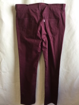 LEVI'S , Maroon Red, Cotton, Solid, 1.5" Waistband with Belt Hoops, Flat Front, Zip Front, 4 Pockets