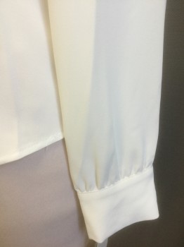 BAR III, White, Polyester, Solid, Crepe, Long Sleeves, Pullover, V-neck with Self "Pussy Bow" Ties at Neck