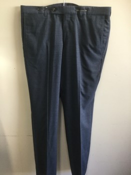 TED BAKER, Blue, Steel Blue, Wool, Check , Flat Front, Button Tab, Welt Pocket Right Hip, Belt Loops,
