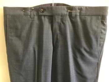 TED BAKER, Blue, Steel Blue, Wool, Check , Flat Front, Button Tab, Welt Pocket Right Hip, Belt Loops,