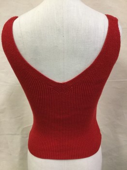 BRANDY MELVILLE, Red, Cotton, Polyester, Solid, Red Knit, V-neck Front & Back, 1" Straps