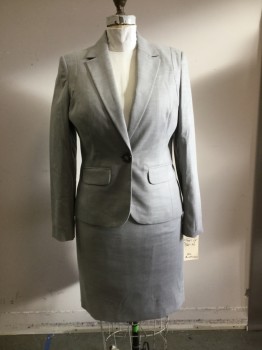 Womens, Suit, Jacket, ANNE KLEIN, Lt Gray, Polyester, Spandex, Heathered, 14, Notched Lapel, 2 Pockets, Single Breasted, 1 Button, Slight Stretch, 1 Back Vent