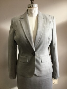 Womens, Suit, Jacket, ANNE KLEIN, Lt Gray, Polyester, Spandex, Heathered, 14, Notched Lapel, 2 Pockets, Single Breasted, 1 Button, Slight Stretch, 1 Back Vent