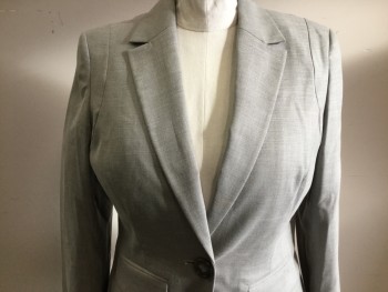 ANNE KLEIN, Lt Gray, Polyester, Spandex, Heathered, Notched Lapel, 2 Pockets, Single Breasted, 1 Button, Slight Stretch, 1 Back Vent