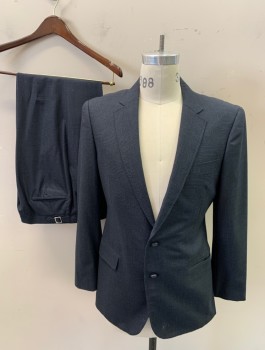 HIGH SOCIETY, Midnight Blue, Charcoal Gray, Wool, Plaid, Single Breasted, Notched Lapel, 2 Buttons, 3 Pockets, Light Pink Lining, Made To Order