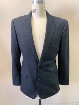 HIGH SOCIETY, Midnight Blue, Charcoal Gray, Wool, Plaid, Single Breasted, Notched Lapel, 2 Buttons, 3 Pockets, Light Pink Lining, Made To Order