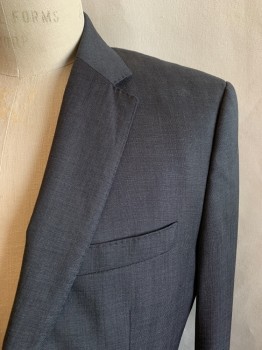 HUGO BOSS, Gray, Wool, Heathered, Solid, SUIT JACKET, Single Breasted, 2 Buttons, Notched Lapel, 3 Pockets, 4 Button Cuffs, 2 Back Vents