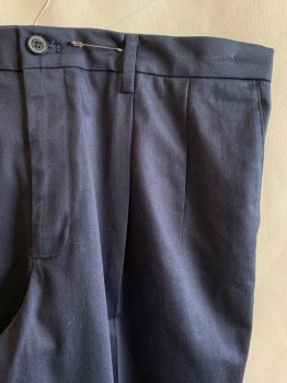 DOCKERS, Navy Blue, Cotton, Solid, Pleated Front, 4 Pockets, Zip Fly, Button Closure, Belt Loops
