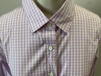 Womens, Blouse, JCREW, Lavender Purple, White, Cotton, Spandex, Gingham, XS, Long Sleeves, Button Front, Collar Attached,
