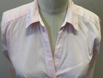 Womens, Blouse, H&M, Lt Pink, Cotton, Synthetic, Solid, 6, Long Sleeves, Button Front, Collar Attached,