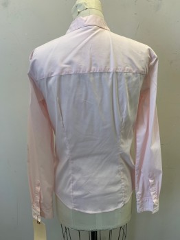 Womens, Blouse, H&M, Lt Pink, Cotton, Synthetic, Solid, 6, Long Sleeves, Button Front, Collar Attached,