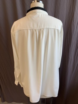 Womens, Blouse, VINCE CAMUTO, Cream, Black, Silk, Color Blocking, XL, Cream/black Stripes Collar Attached, Hidden Button Front, 2 Pockets with Flap, Long Sleeves,