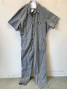 Mens, Coveralls/Jumpsuit, DICKIES, Gray, Poly/Cotton, Solid, L R, Short Sleeves, Zip Front, Collar Attached, 6 Pockets, Elastic Waist in Back