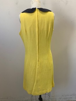 ELLE, Yellow, Black, Linen, Synthetic, Solid, Sleeveless, Black Synthetic Sheer Petal-like Collar, Zip Back, Black Button Detail Front, *Collar Tearing Away From Neck at Back*