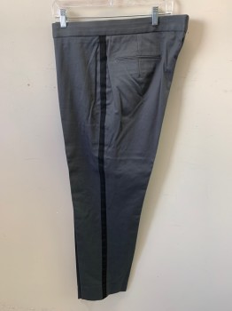 MTO, Gray, Black, Wool, Solid, Made To Order, Flat Front, Zip Fly, 2 Faux Back Pockets, Black Side Stripe, Security Guard, Lined, Very Nice Drape